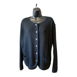 Vintage Westbound Black Button Front Cardigan XL Scalloped Trim